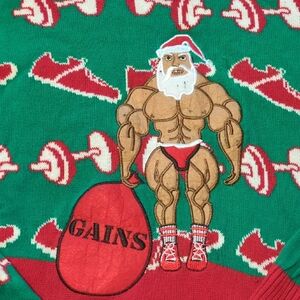 Christmas Sweater- Green and Red "No Gains"
